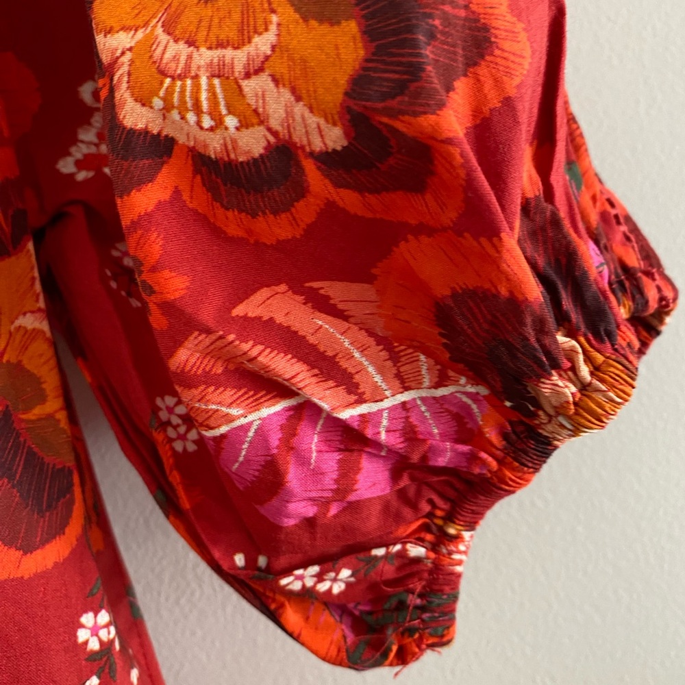 Anthropologie Farm Rio Giustina Lace Blouse top buttondown floral red new XS - Picture 13 of 14